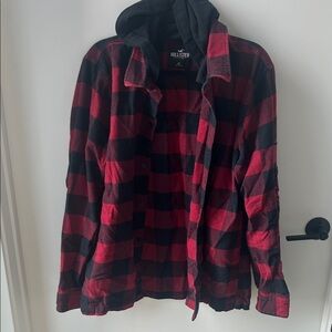 Hollister Red and Black Checkered Hoodie Jacket